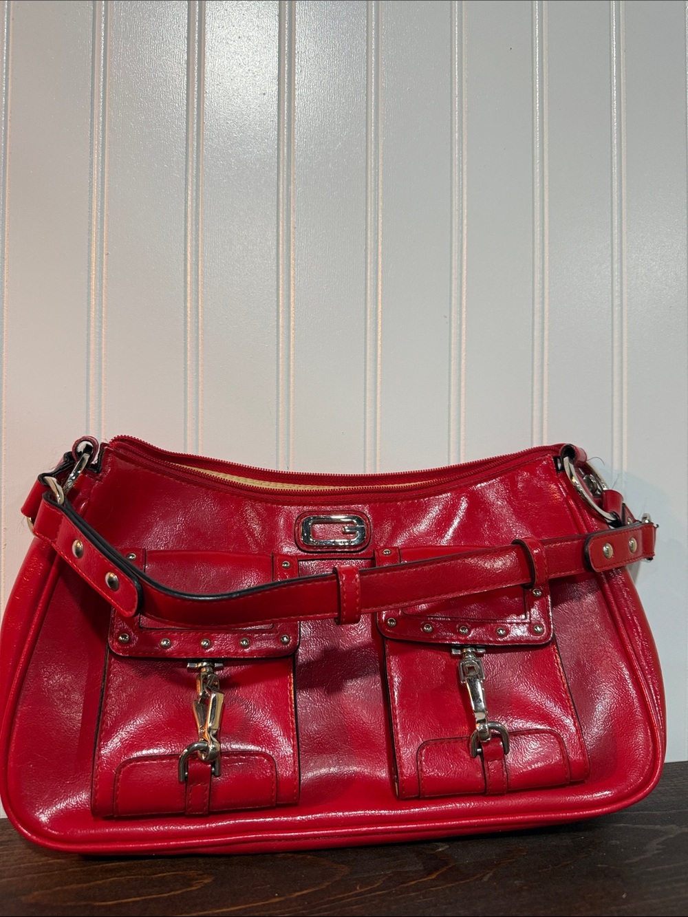 Guess Red Shoulder Bag with Front Pockets